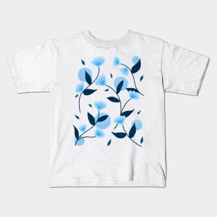 Blue retro floral pattern Kids T-Shirt